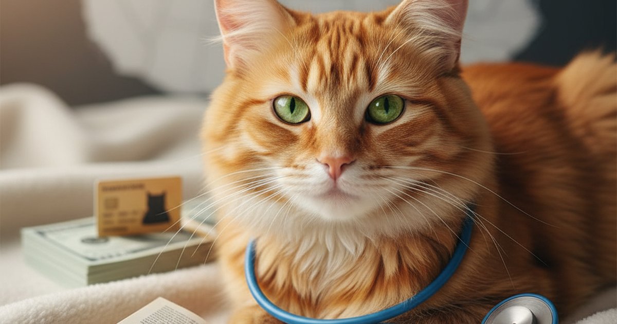 A healthy tabby cat sitting next to insurance documents
