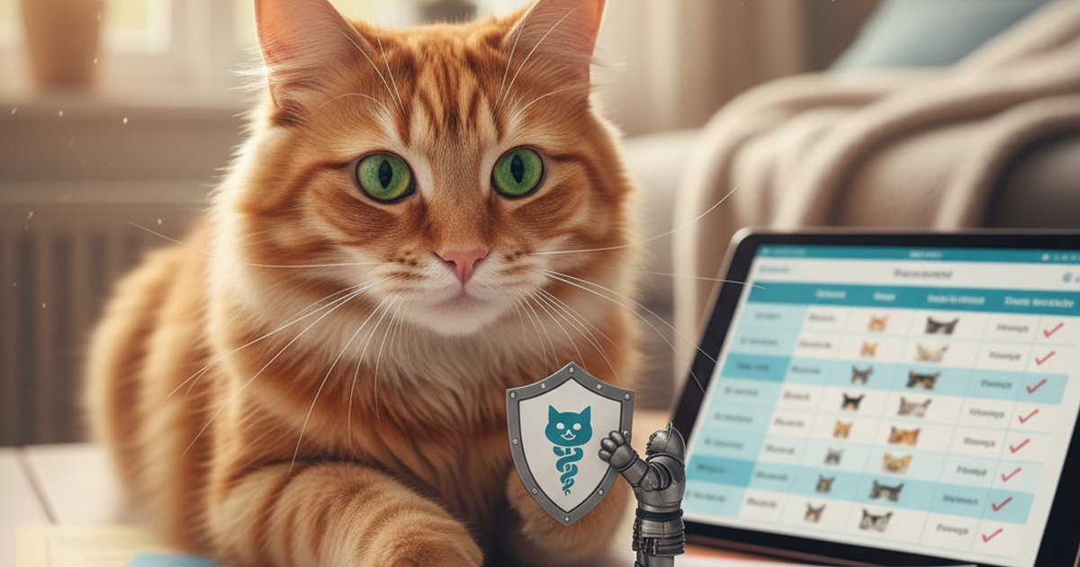 A tabby cat looking at a laptop screen with insurance graphs