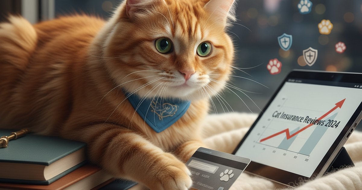 A healthy tabby cat looking at a laptop screen with insurance quotes