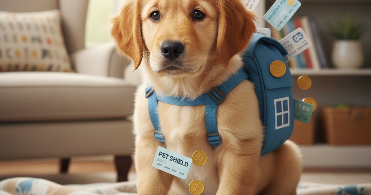 A golden retriever sitting next to a calculator and insurance paperwork