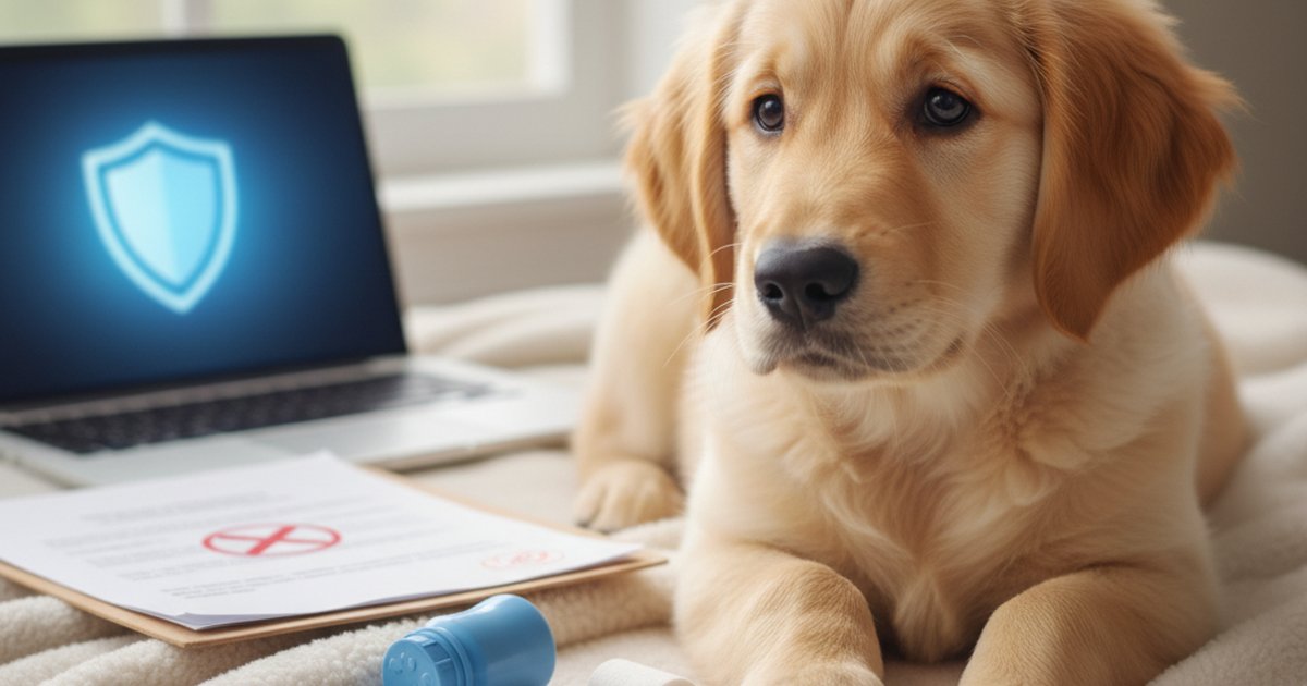 A senior dog resting comfortably while owner reviews insurance documents