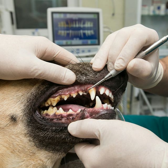 Veterinarian performing dental scaling on a dog under anesthesia