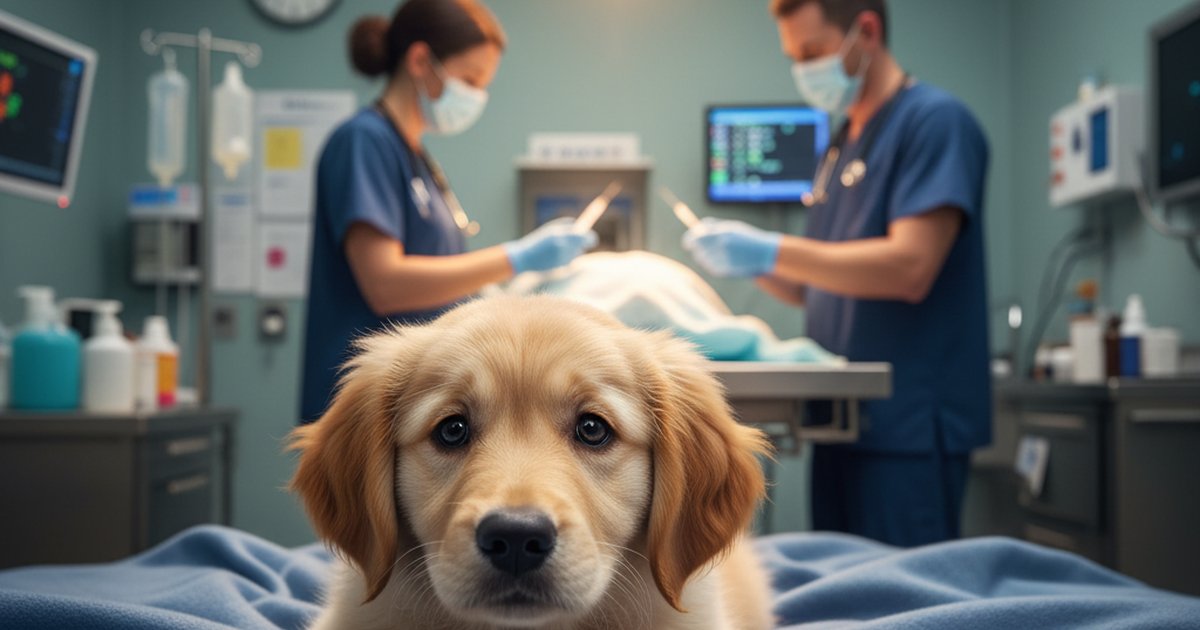 Anxious dog owner waiting in an emergency veterinary exam room
