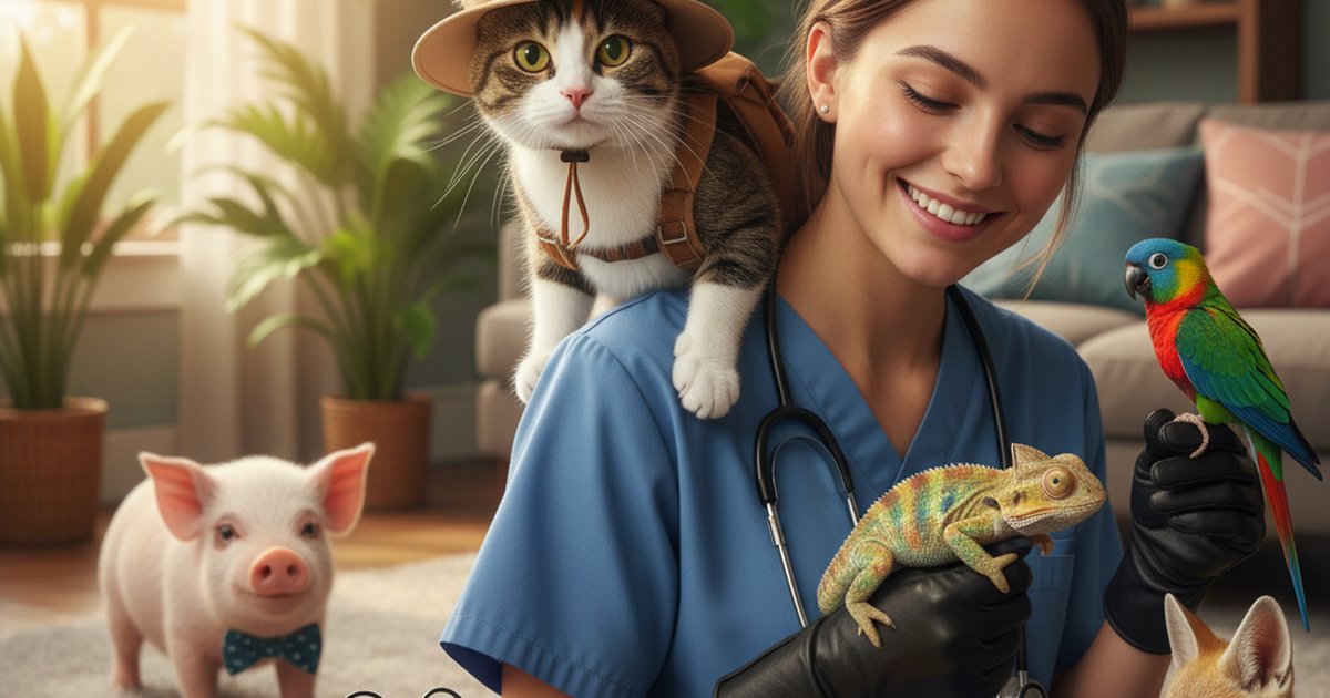 A veterinarian examining a bearded dragon in an exotic pet clinic