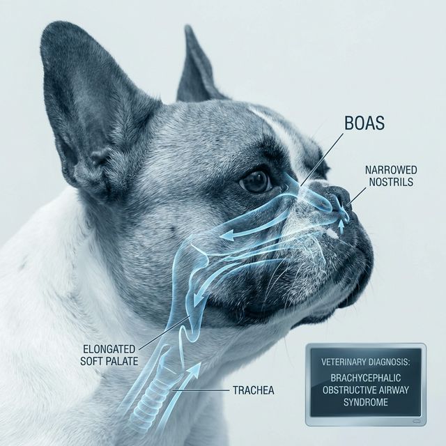 Medical illustration of French Bulldog airways (BOAS)