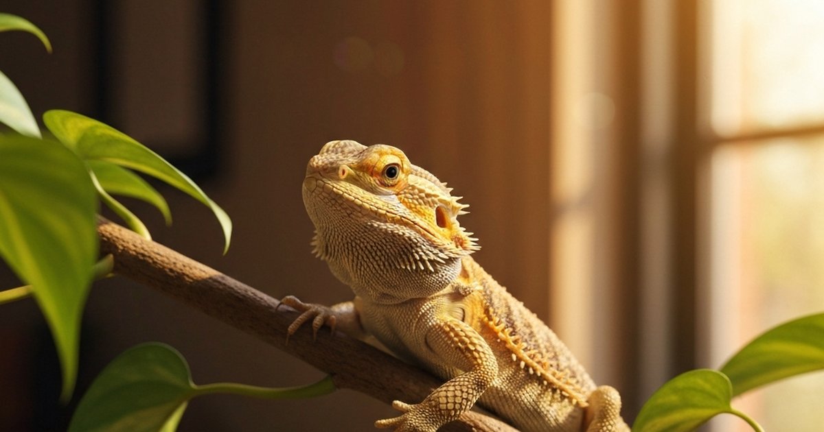 Bearded dragon basking on a rock