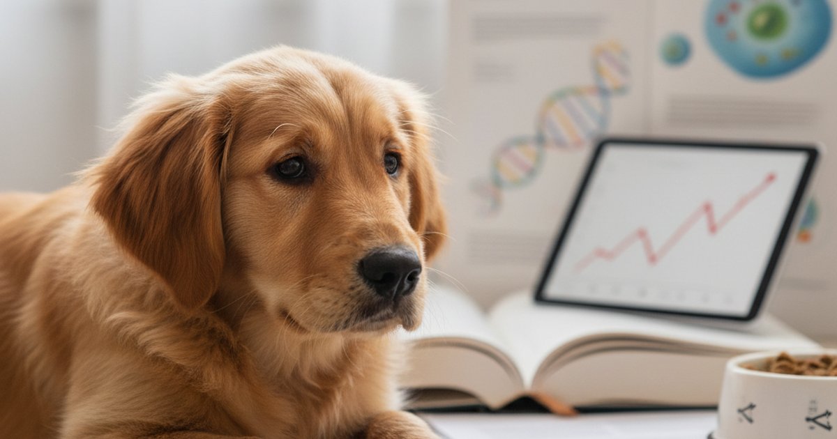 A golden retriever resting comfortably while being comforted by a veterinarian