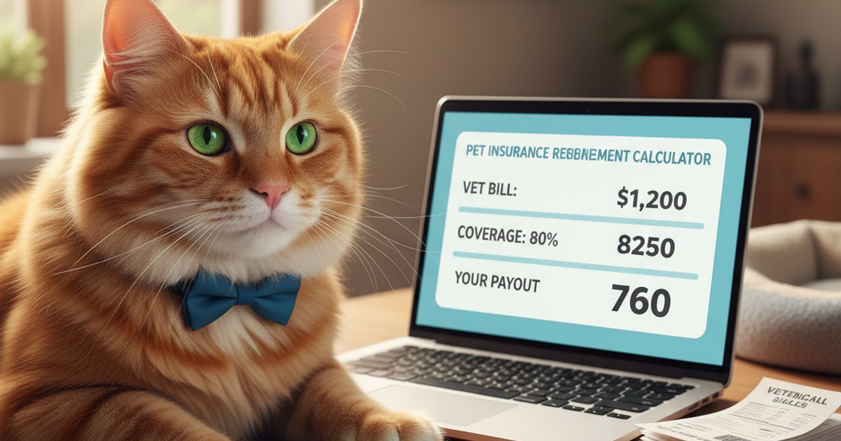 A person using a calculator next to a vet bill and a happy dog.