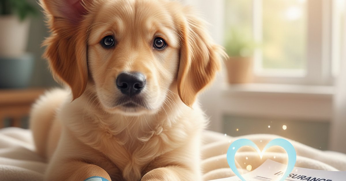 Golden retriever with a bandaged paw looking at an insurance policy document