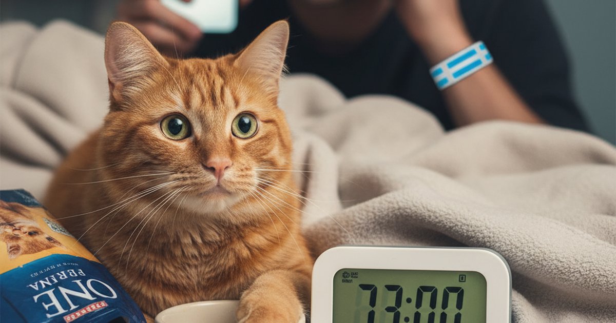 A concerned cat owner holding a bag of cat food while looking at a vet bill