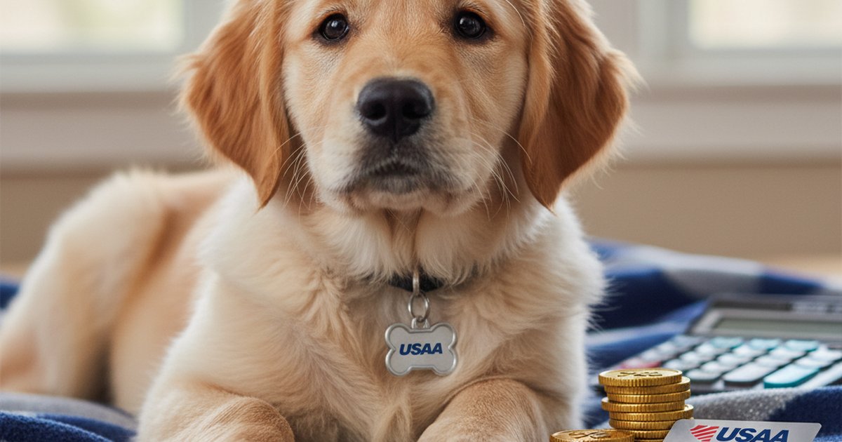 A military family with a golden retriever looking at insurance documents