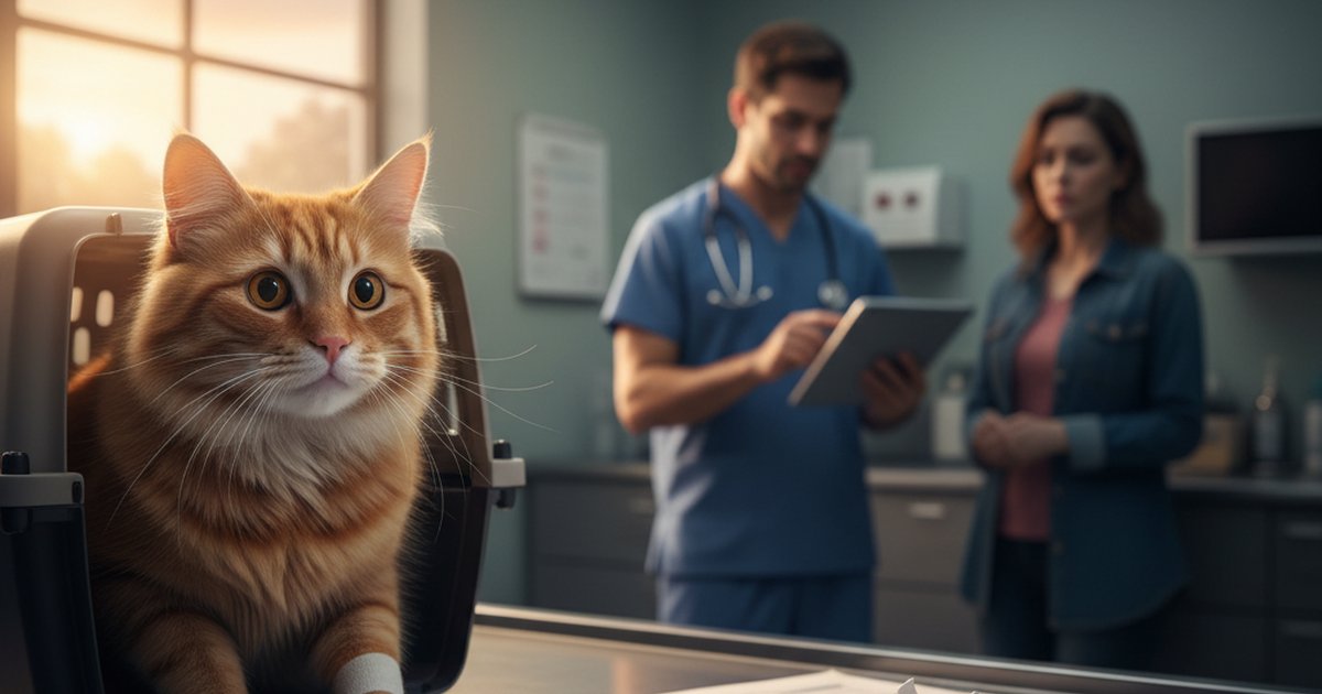 A stressed pet owner looking at a veterinary bill in a clinic waiting room
