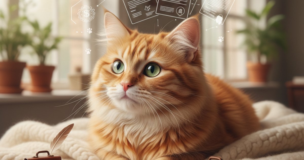 A curious cat looking at the camera, considering its insurance options.