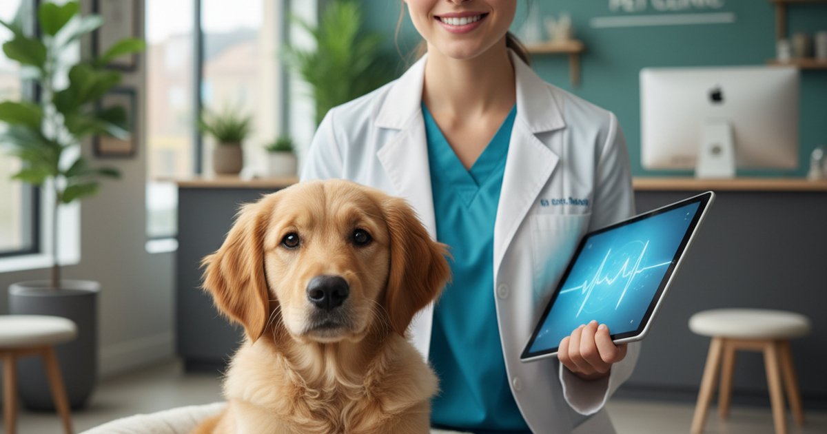 Worried pet owner in a veterinary emergency room waiting area