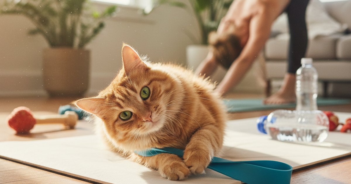 A dog sitting on a rolled up pink yoga mat